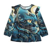 KAAVIYO Fantastici Gatti Blu Camicie Eleganti A Maniche Lunghe,Camicette Top Casual per Bambine da 1 a 5 Anni