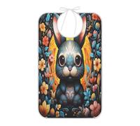 KAAVIYO Fiore Giallo Blu Coniglio Colorato Bavaglini Impermeabili per Adulti con Raccogli Briciole per Donne Uomini,Grembiule per L'alimentazione per Anziani