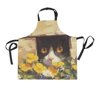KAAVIYO Fiore Nero Gatto Giallo Fiorisce Grembiule Pittura da Cucina Cuoco Donna Grembiuli da Cameriera per Giardino Donne Uomini