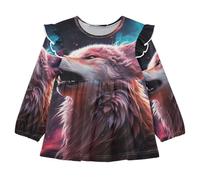 KAAVIYO Galassia Triste Lupo Arte Camicie Eleganti A Maniche Lunghe,Camicette Top Casual per Bambine da 1 a 5 Anni