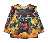 KAAVIYO Gatto Arrabbiato Colorato Camicie Eleganti A Maniche Lunghe,Camicette Top Casual per Bambine da 1 a 5 Anni