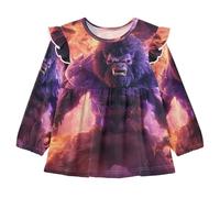KAAVIYO Gorilla Arrabbiato Scimmia Fuoco Viola Camicie Eleganti A Maniche Lunghe,Camicette Top Casual per Bambine da 1 a 5 Anni