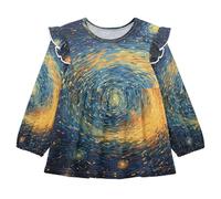 KAAVIYO Incredibile Spazio Arte Blu Camicie Eleganti A Maniche Lunghe,Camicette Top Casual per Bambine da 1 a 5 Anni
