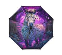 KAAVIYO Luce Viola Arte Zebra Ombrello da Viaggio Antivento con Apertura e Chiusura Automatica,Protezione Solare UPF 50+ per Bambini