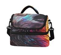 KAAVIYO Lupo D'oro Che Ulula Spazio Buio Borsa Termica A Tracolla Grande Capacità per Il Pranzo Lavoro Ragazzi Ragazze Picnic