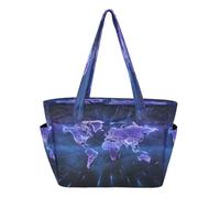KAAVIYO Mappa Del Mondo Blu Viola Borsa da Spiaggia Viaggio Donna Shopping Donna A Tracolla per Ragazze