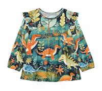 KAAVIYO Natura Verdi Dinosauri Colorati Camicie Eleganti A Maniche Lunghe,Camicette Top Casual per Bambine da 1 a 5 Anni