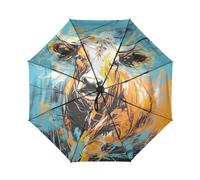 KAAVIYO Opera D'arte Astratta Mucca Ombrello da Viaggio Antivento con Apertura e Chiusura Automatica,Protezione Solare UPF 50+ per Bambini