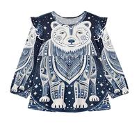 KAAVIYO ] Orso Polare Spazio Arte Stellato Camicie Eleganti A Maniche Lunghe,Camicette Top Casual per Bambine da 1 a 5 Anni
