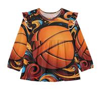 KAAVIYO Pallacanestro del Fuoco Blu Dell'acquerello Camicie Eleganti A Maniche Lunghe,Camicette Top Casual per Bambine da 1 a 5 Anni