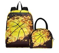 KAAVIYO Pallacanestro Fuoco Giallo Zaini Studenti Borsa per il Pranzo al Sacco Set Scolastico Zaino Borsa per il Pranzo per Bambini Ragazzi