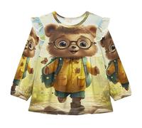 KAAVIYO Pastello Art Orso Bruno Camicie Eleganti A Maniche Lunghe,Camicette Top Casual per Bambine da 1 a 5 Anni