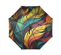 KAAVIYO Piuma Di Arte Astratta Ombrello da Viaggio Antivento con Apertura e Chiusura Automatica,Protezione Solare UPF 50+ per Bambini