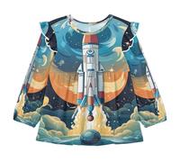 KAAVIYO Razzo Spaziale Pianeti Volanti Stelle Camicie Eleganti A Maniche Lunghe,Camicette Top Casual per Bambine da 1 a 5 Anni