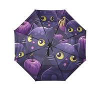 KAAVIYO Ripetendo Pattern Viola Gatti Ombrello da Viaggio Antivento con Apertura e Chiusura Automatica,Protezione Solare UPF 50+ per Bambini