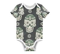 KAAVIYO Scheletro Tatuaggio Teschio Floreale Body per Neonato Body in Cotone A Maniche Corte per Bambino 3-24 Mesi Estate