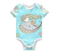 KAAVIYO Sirena Balena Pesce Carino Body per Neonato Body in Cotone A Maniche Corte per Bambino 3-24 Mesi Estate
