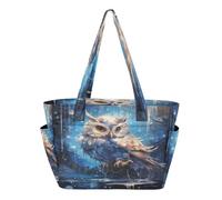 KAAVIYO Spazio Arte Gufo Blu Stellato Borsa da Spiaggia Viaggio Donna Shopping Donna A Tracolla per Ragazze