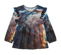 KAAVIYO Spazio Blu Astratto Lupo Triste Camicie Eleganti A Maniche Lunghe,Camicette Top Casual per Bambine da 1 a 5 Anni