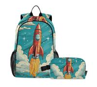 KAAVIYO Spazio Stelle Razzo Cartoon Art Scuola Zaini Studenti Borsa Pranzo al Sacco Bookbag per Viaggi Bambini