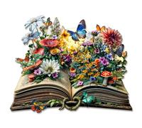 KaayeeWood Puzzle in Legno per Adulti,220 Pezzi Fiori sul Libro Puzzle di Legno con Scatola,Puzzle Irregolare Unico,Regalo di Compleanno per Adulti e Bambini