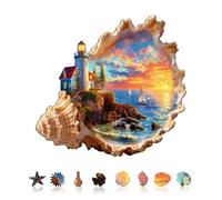 KaayeeWood Puzzle in Legno per Adulti,85 Pezzi Tramonto Sul Mare,Puzzle Irregolare Unico,Regalo di Compleanno per Adulti e Bambini