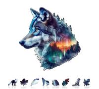KaayeeWood Puzzle in legno per adulti, puzzle lupo aurora, puzzle a forma di 90 pezzi, puzzle a forma di animale, regalo per adulti/amici/famiglia, gioco di famiglia, decorazione da parete (21,6 x