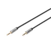 DIGITUS Cavo di Collegamento Audio - da Jack 3,5 mm a Jack 3,5 mm - Cavo AUX - Cavo Stereo - contatti Dorati - Cavo Intrecciato - 3 m - Nero - per impianti Stereo, Home Cinema, soundbar, Computer