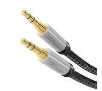 KabelDirekt - 0,5 m - Cavo Aux e cavo jack 3,5 mm (cavo audio stereo, corpo in metallo quasi indistruttibile, guaina in nylon antigroviglio, per smartphone/notebook e altri dispositivi, nero/argento)