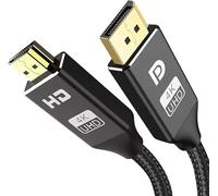 KabelDirekt - Adattatore cavo 4K DisplayPort 1.4 a HDMI 2.1, connettori in metallo e intrecciatura - 2x 3 m (trasmette 4K/60Hz dal laptop/PC DP al monitor/TV - DP a HDMI, unidirezionale - Nero)