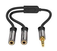 KabelDirekt - Adattatore Y 3,5 mm, sdoppiatore Jack, distributore AUX 1 Jack Maschio 3,5 mm a 2 Jack Femmina 3,5 mm, per collegare Due Cuffie a Smartphone/Tablet/Portatile, Stereo, 10 cm, Nero