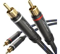 KabelDirekt - Cinch-kabel, stereo ljudkabel 2 x 2 Cinch - 0,5 m - särskilt stöttålig och med utmärkt ljudkvalitet (flätad, koaxialkabel, subwoofer/förstärkare/hi-fi/Blu-ray, analog och digital)