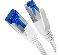 KabelDirekt - Cavo LAN piatto, intrecciatura flessibile - 2x 5m (CAT7 & cavo di rete, 10GBPS, massima velocità in fibra ottica, RJ45 - Bianco)