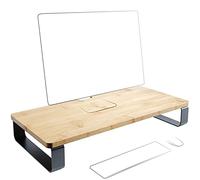 KabelDirekt Essentials Supporto per monitor e rialzo per schermi in legno di bambù e metallo, solleva il monitor, marone chiaro/nero