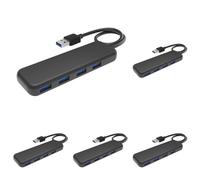 KabelDirekt Hub a 4 porte USB-3.0 (design slim, Plug & Play su PC/portatile/Mac, 4 porte USB-A/1 connettore USB-A, per connessioni USB, Speed/5 Gbit/s, nero) (Confezione da 5)