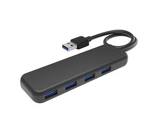 KabelDirekt Hub a 4 porte USB-3.0 (design slim, Plug & Play su PC/portatile/Mac, 4 porte USB-A/1 connettore USB-A, per connessioni USB, Speed/5 Gbit/s, nero)