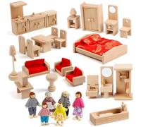 KABENFIS 5 Set di accessori per mobili per casa delle bambole con una famiglia di 6 bambole Decorazione Giochi di finzione per ragazze e ragazzi, in Legno