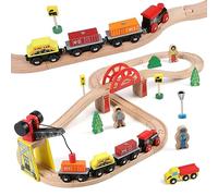 KABENFIS Legno 39 Pz Train Tracks Giocattoli con Crane Bridge e Wooden Train Tracks Giocattoli per i Bambini