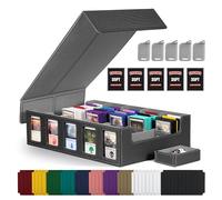 Kabinka Scatola portaoggetti per carte collezionabili con display Commander, custodia a 5 file con coperchio rimovibile; scatola per 3900+ carte per carte sportive MTG TCG, 5 Toploader, 5 tappi, 48