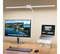 KableRika Lampada LED Da Scrivania Doppia Testa Dimmerabile 24W 80Cm Bianca | 1200 Lumen, Morsetto e Collo di Cigno, 4 Temperature Colore + 4 Livelli Luminosità, Protezione Occhi, Home Office e Monitor