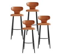 KaBuea Bar Stool Set of 1/2/4, Counter Height Stools with Low Back Pu Leather Seat, Black Metal Legs, for Kitchen, Cafe, Pub, Restauran(4PCS Orange,75cm/29.5in)