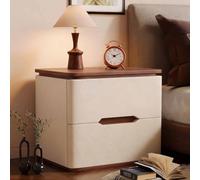 KaBuea Comodino con 2 cassetti - Struttura in legno massello, similpelle antigraffio, piano in noce, perfetto for riporre oggetti in piccoli spazi della camera da letto(A,50cm)