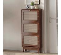 KaBuea Portascarpe nascosto con ingresso in rattan, scarpiera stretta per ingresso Armadio organizer per scarpe in legno autoportante sottile con 3 cassetti ribaltabili