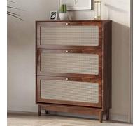 KaBuea Portascarpe nascosto con ingresso in rattan, scarpiera stretta per ingresso Armadio organizer per scarpe in legno autoportante sottile con 3 cassetti ribaltabili