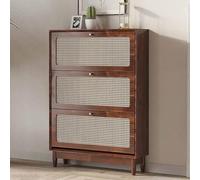 KaBuea Portascarpe nascosto con ingresso in rattan, scarpiera stretta per ingresso Armadio organizer per scarpe in legno autoportante sottile con 3 cassetti ribaltabili