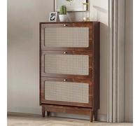 KaBuea Portascarpe nascosto con ingresso in rattan, scarpiera stretta per ingresso Armadio organizer per scarpe in legno autoportante sottile con 3 cassetti ribaltabili