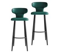 KaBuea PU Leather Bar Stools Set of 1/2/4, Breakfast Tall Bar Chairs with Low Back and Seat, Black Metal Legs, for Kitchen, Cafe, Pub, Restauran(2PCS Green,55cm/21.65in)