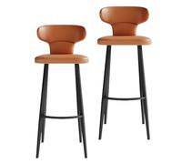 KaBuea PU Leather Bar Stools Set of 1/2/4, Counter Height Stools with Low Back and Seat, Black Metal Legs, for Kitchen Counter, Dining Room, Coffee(2PCS Orange,75cm/29.5in)