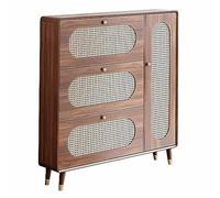 KaBuea Scarpiera a 3 cassetti ribaltabili, organizer per scarpe in rattan con gambe in legno, scarpiera stretta autoportante per ingresso, 120 cm