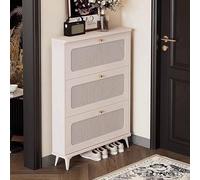 KaBuea Scarpiera con 3 cassetti ribaltabili in rattan, organizer autoportante con gambe in metallo per l'ingresso, scarpiera stretta, maniglie dorate nascoste